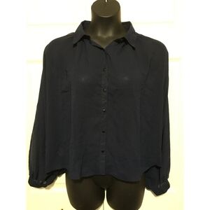 Z & I Cropped Button-Front Batwing Blouse Blue